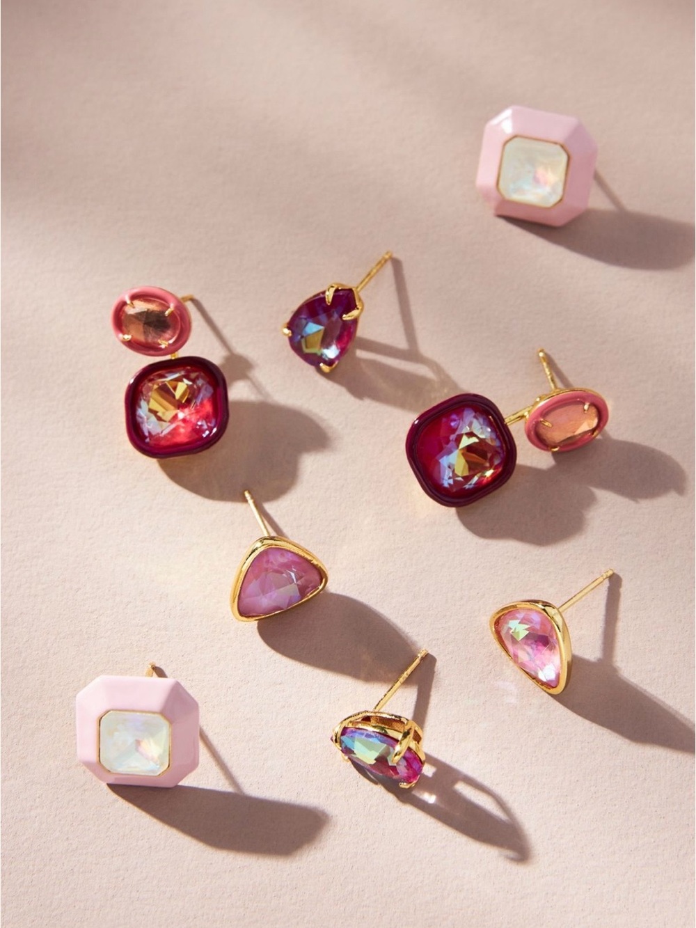 NEW Anthropologie Faceted Gem Earrings, Set of 4 - Pink SOLD OUT Online